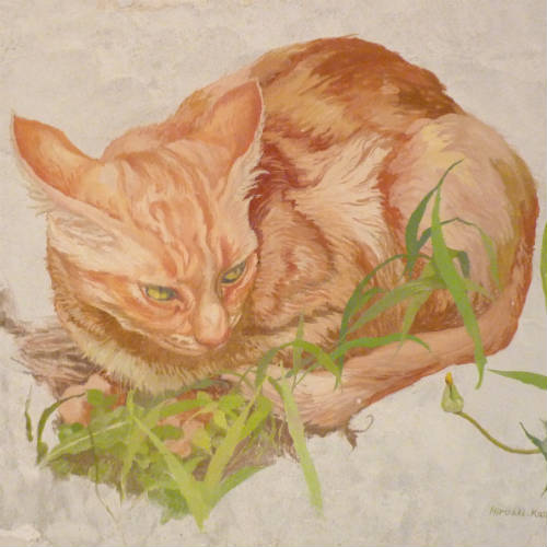 Pittura ad affresco di un gatto